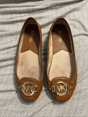 MICHAEL Michael Kors Brown Leather MK Logo Ballet Flats
